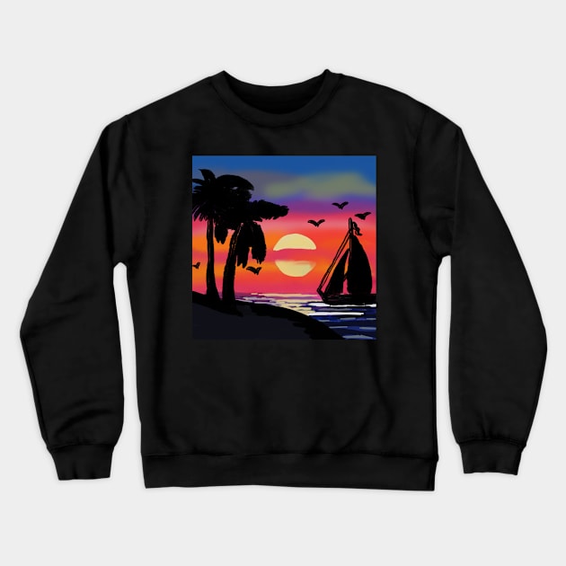 Beach Sunset Crewneck Sweatshirt by Art by Ergate